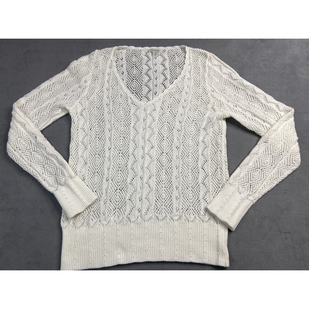 Sundance Sweater Womens Medium White Crochet Cotton Linen Summer Beach Coastal